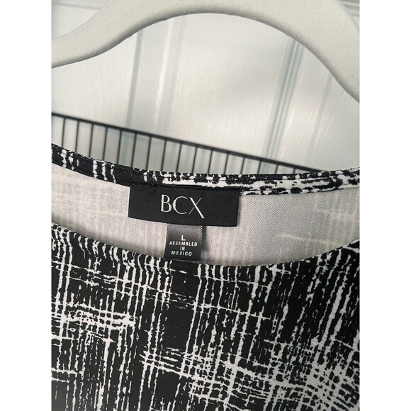 BCX Womens Flutter Sleeve Blouse Black/White Pattern Size L Lightly Worn - Picture 2 of 3